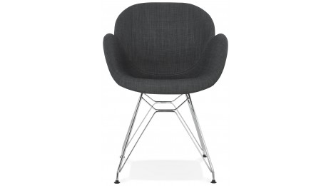 Fauteuil scandinave Tissu Gris pied métal chromé - CANA