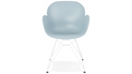 Fauteuil scandinave bleu pied métal blanc - CANA