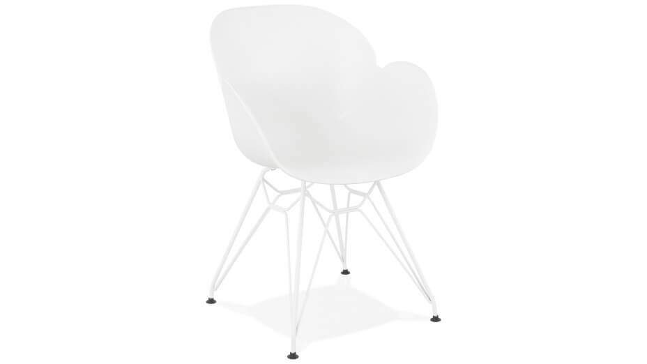 Fauteuil scandinave blanc pied métal blanc - CANA
