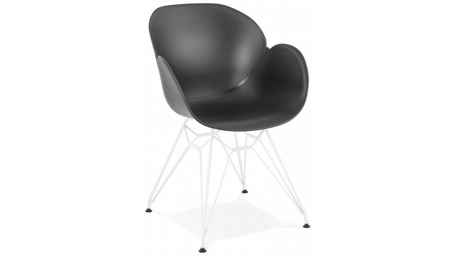 Fauteuil scandinave noir pied métal blanc - CANA