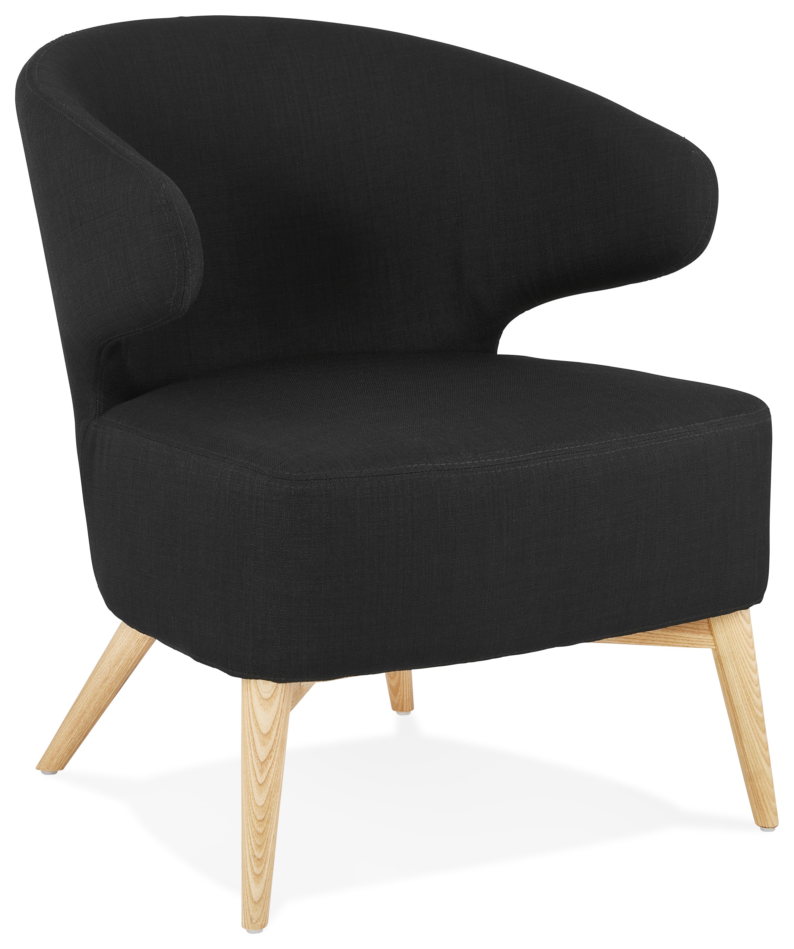 Fauteuil lounge tissu Noir pied bois  MARIO