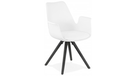 Fauteuil moderne Blanc pieds noir - LEON
