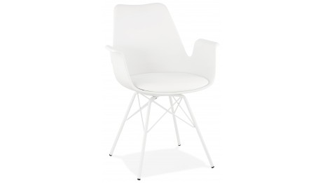 Fauteuil moderne Blanc pieds métal blanc - LEONA