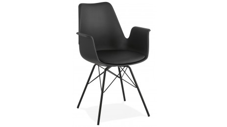 Fauteuil moderne Noir pieds métal noir - LEONA
