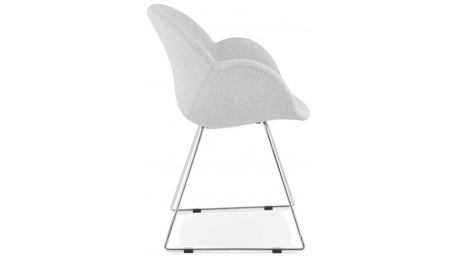 Fauteuil scandinave tissu gris clair pied chromé - TULIPO
