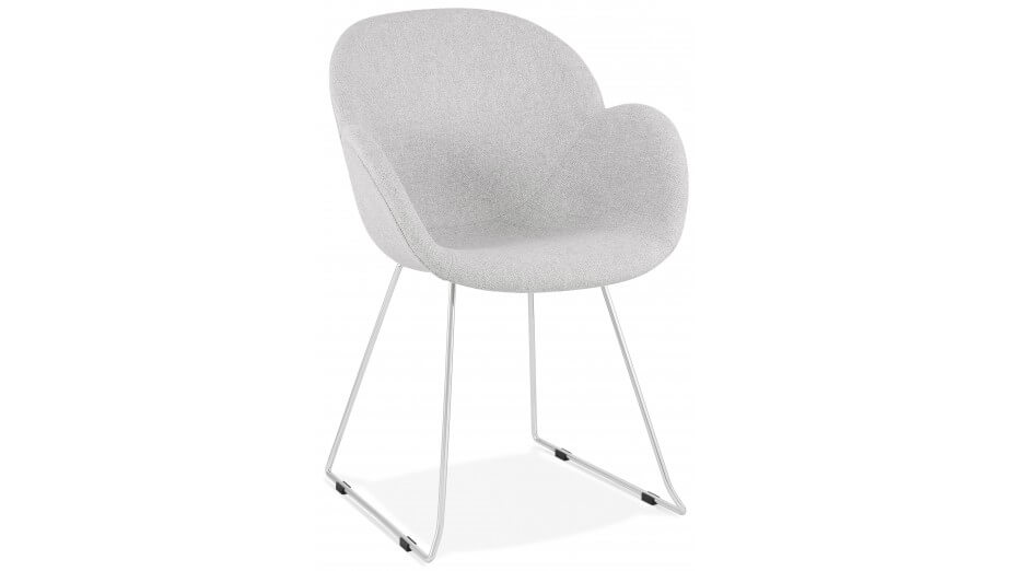Fauteuil scandinave tissu gris clair pied chromé - TULIPO Fauteuil scandinave tissu gris clair pied chromé - TULIPO