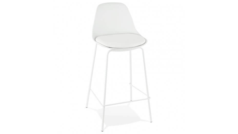 Tabouret de bar Mi-hauteur Blanc pied métal blanc - Nevy