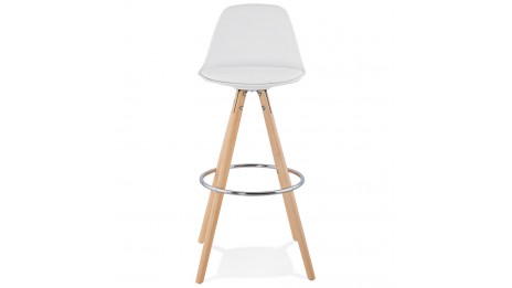 Tabouret de Bar design blanc pied bois naturel - VESTA
