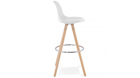 Tabouret de Bar design blanc pied bois naturel - VESTA