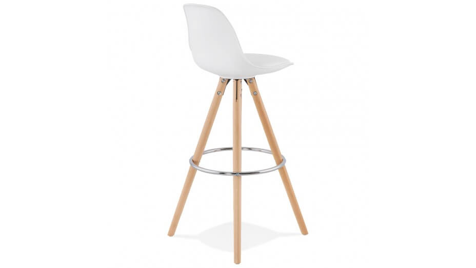 Tabouret de Bar design blanc pied bois naturel - VESTA