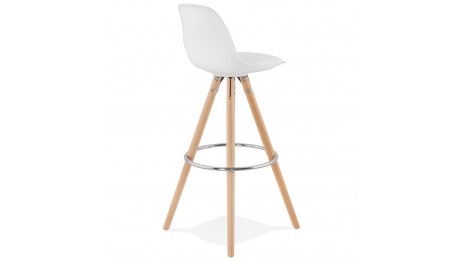 Tabouret de Bar design blanc pied bois naturel - VESTA
