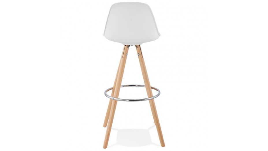 Tabouret de Bar design blanc pied bois naturel - VESTA