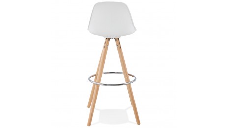 Tabouret de Bar design blanc pied bois naturel - VESTA