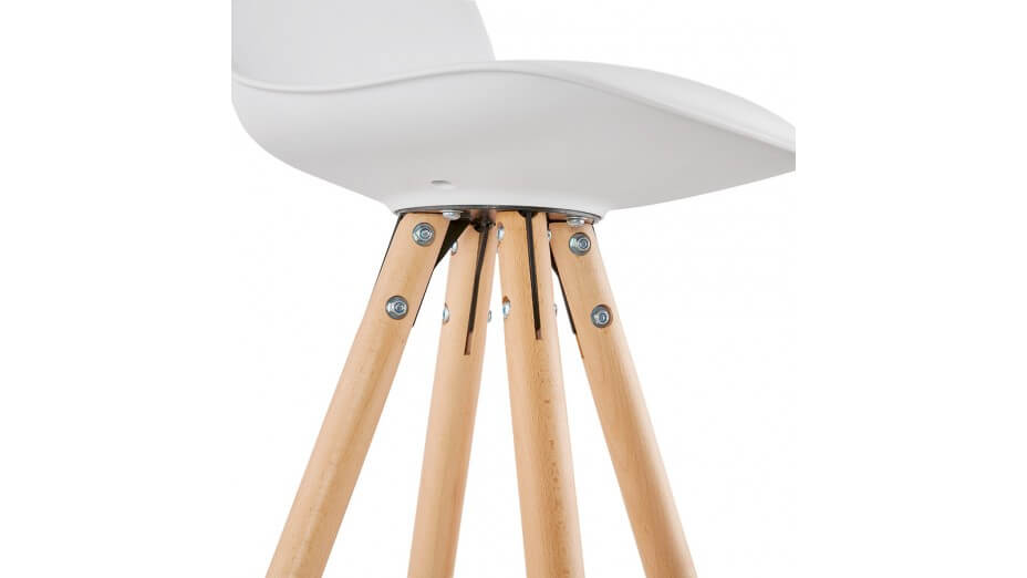 Tabouret de Bar design blanc pied bois naturel - VESTA