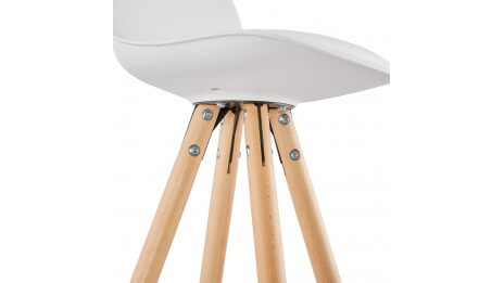 Tabouret de Bar design blanc pied bois naturel - VESTA