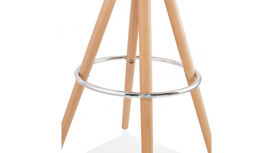 Tabouret de Bar design blanc pied bois naturel - VESTA