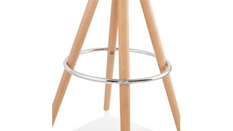 Tabouret de Bar design blanc pied bois naturel - VESTA