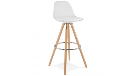 Tabouret de Bar design blanc pied bois naturel - VESTA