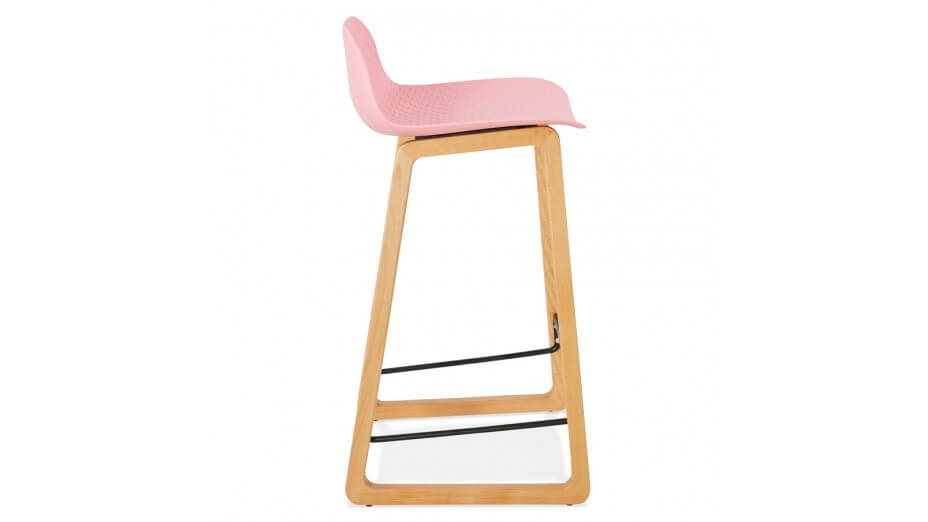 Tabouret snack Mi-hauteur rose pied bois naturel - SCANDI