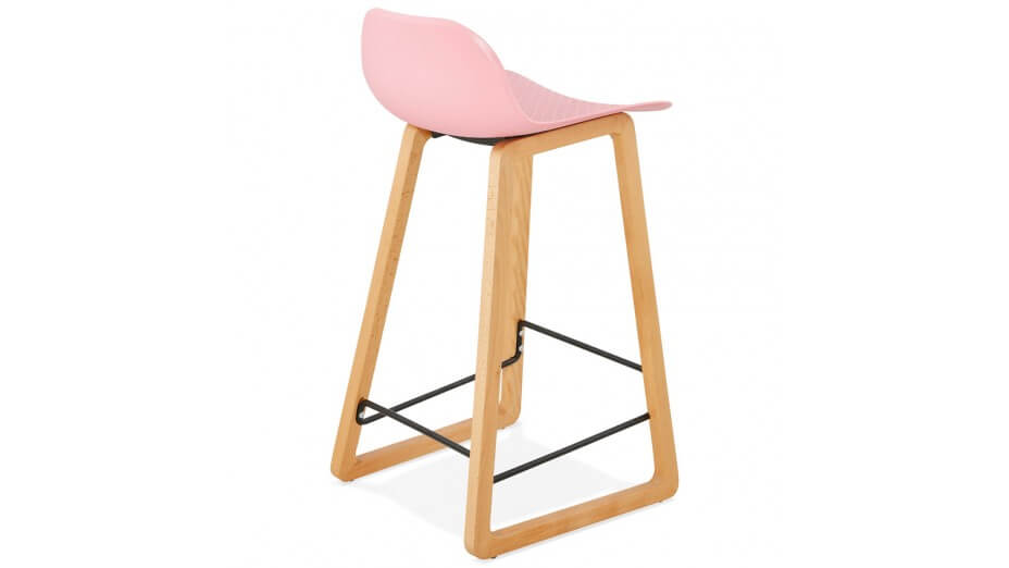 Tabouret snack Mi-hauteur rose pied bois naturel - SCANDI