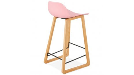 Tabouret snack Mi-hauteur rose pied bois naturel - SCANDI