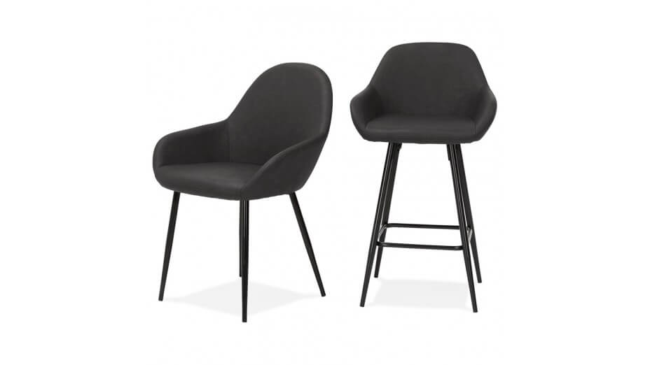 Tabouret snack Mi-hauteur similicuir gris - Even