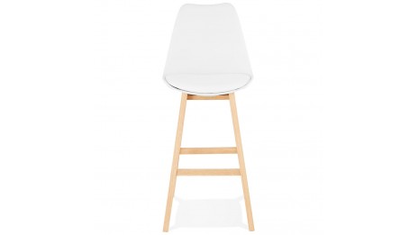 Tabouret de bar blanc pied bois naturel - Rima