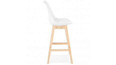 Tabouret de bar blanc pied bois naturel - Rima