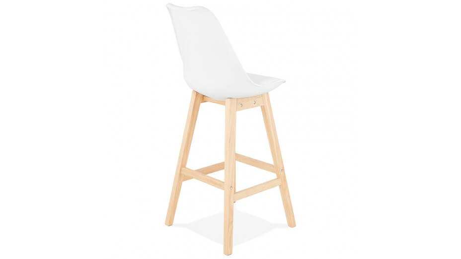 Tabouret de bar blanc pied bois naturel - Rima