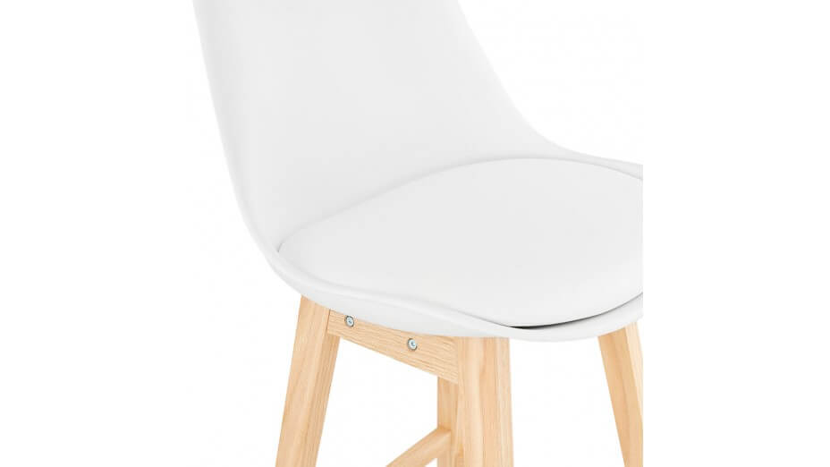 Tabouret de bar blanc pied bois naturel - Rima