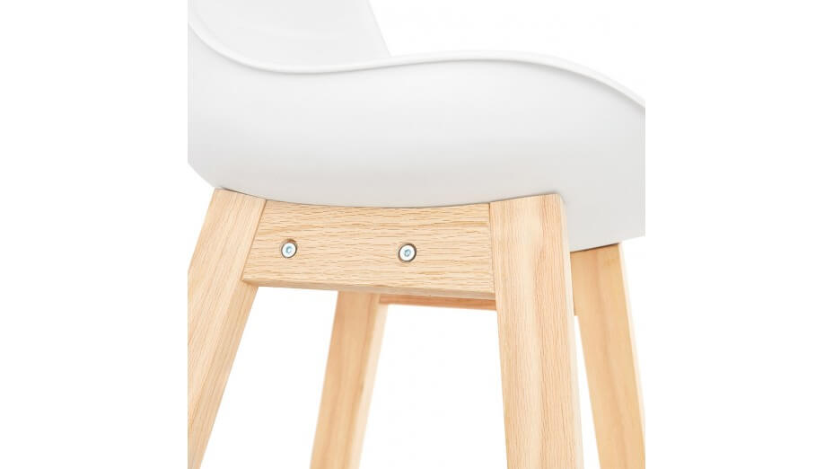 Tabouret de bar blanc pied bois naturel - Rima