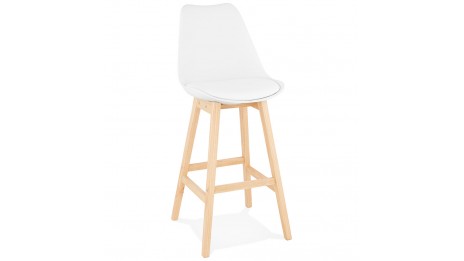 Tabouret de bar blanc pied bois naturel - Rima