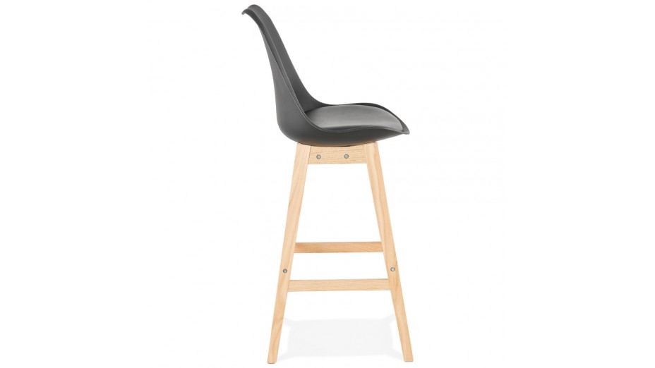 Tabouret de bar noir pied bois naturel - Rima
