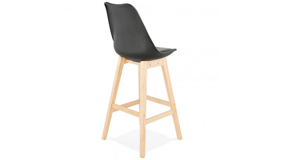 Tabouret de bar noir pied bois naturel - Rima