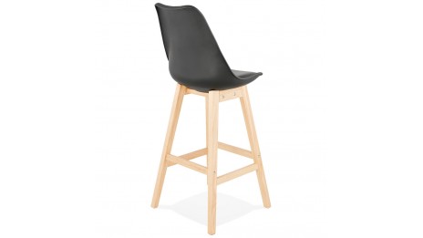 Tabouret de bar noir pied bois naturel - Rima