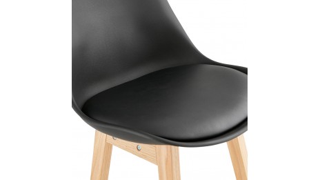 Tabouret de bar noir pied bois naturel - Rima