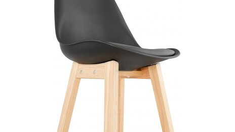 Tabouret de bar noir pied bois naturel - Rima
