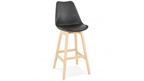 Tabouret de bar noir pied bois naturel - Rima