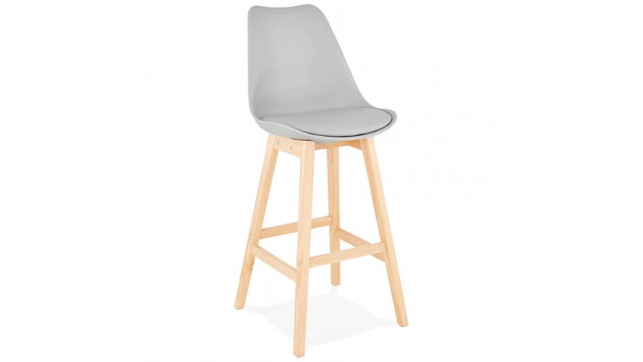 Tabouret de bar gris pied bois naturel - Rima