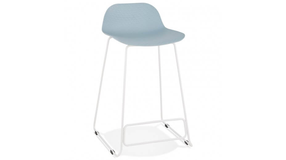 Tabouret snack Mi-hauteur bleu pied métal blanc - Never