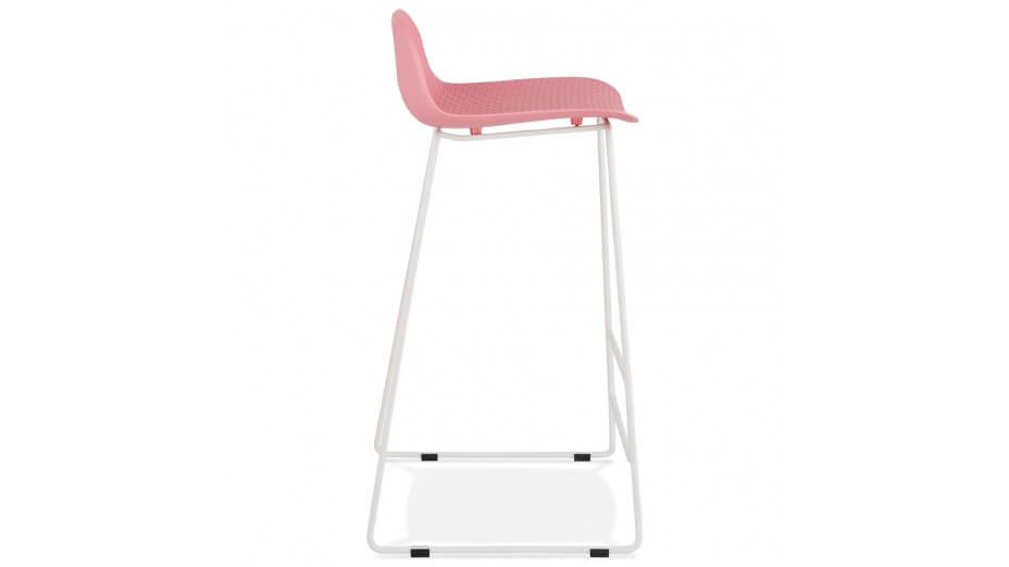 Tabouret de bar rose design pied métal blanc - Never