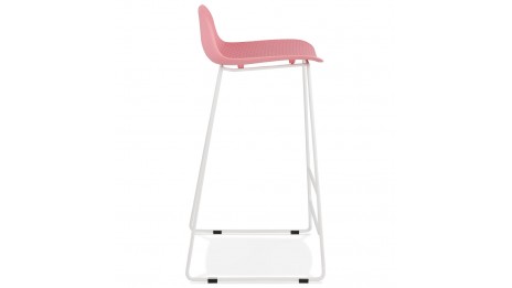 Tabouret de bar rose design pied métal blanc - Never