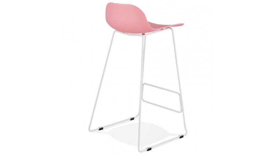 Tabouret de bar rose design pied métal blanc - Never