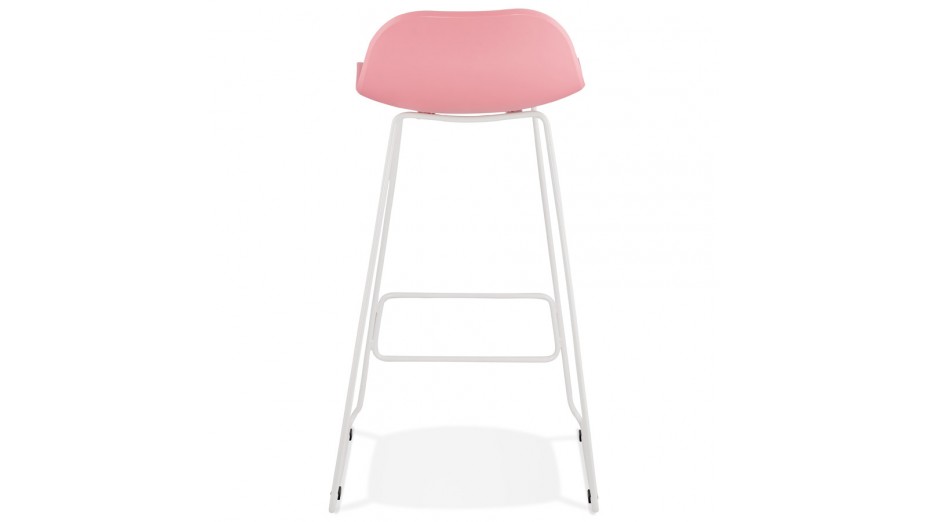 Tabouret de bar rose design pied métal blanc - Never