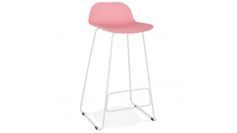 Tabouret de bar rose design pied métal blanc - Never