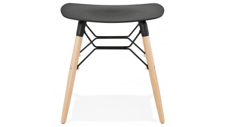 Tabouret bas noir pied bois naturel - Eros