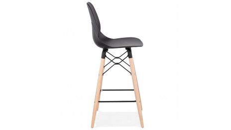 Tabouret snack Mi-hauteur design noir pied bois naturel - Cava