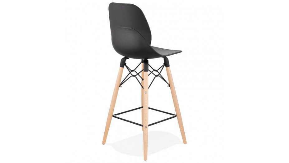 Tabouret snack Mi-hauteur design noir pied bois naturel - Cava