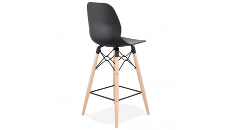 Tabouret snack Mi-hauteur design noir pied bois naturel - Cava