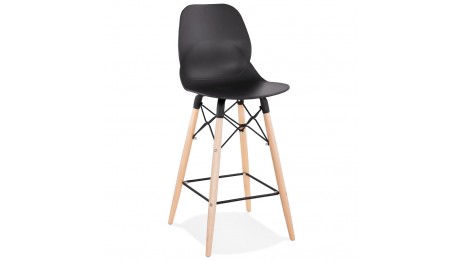 Tabouret snack Mi-hauteur design noir pied bois naturel - Cava